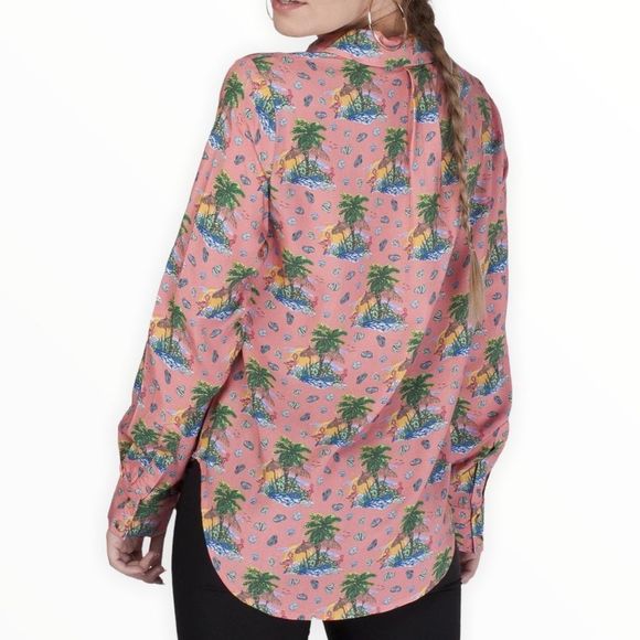 Nrvna Mode Colette Beach Print Blouse Long Sleeve V Neck Viscose size small NWT - Picture 2 of 12